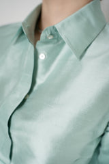Sara Roka  Short Sleeve Duchess Silk Shirtdress in Mint Green Vancouver. Shop Online or in Store.