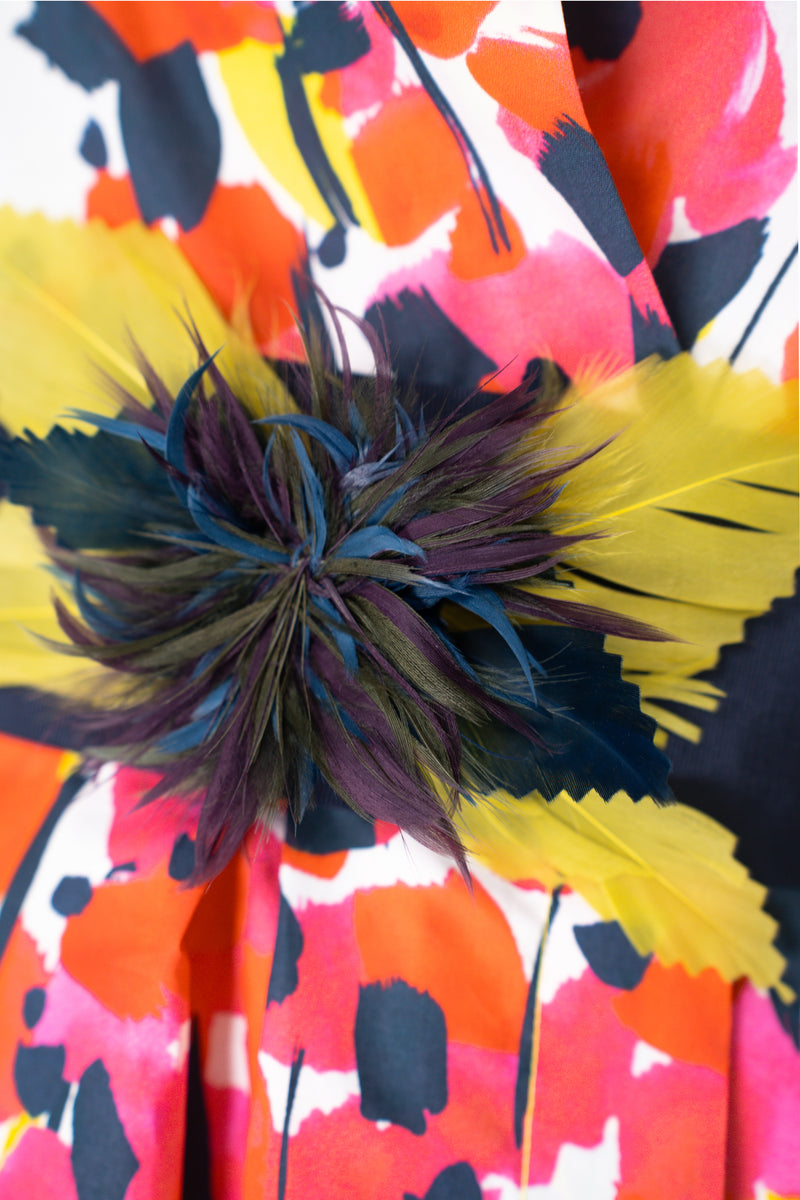 Sara Roka Tie Belt with Feather Appliqué in Green and Navy Vancouver. Shop Online or in Store.