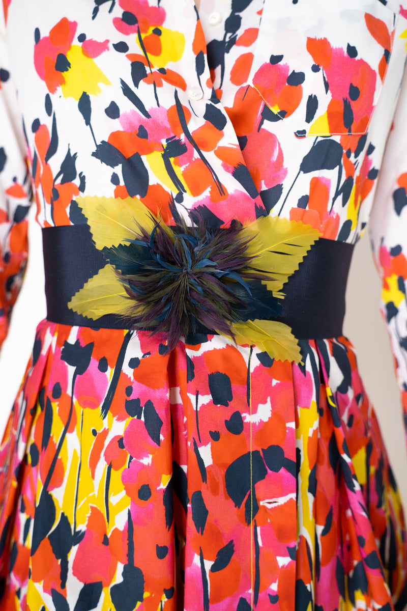 Sara Roka Tie Belt with Feather Appliqué in Green and Navy Vancouver. Shop Online or in Store.