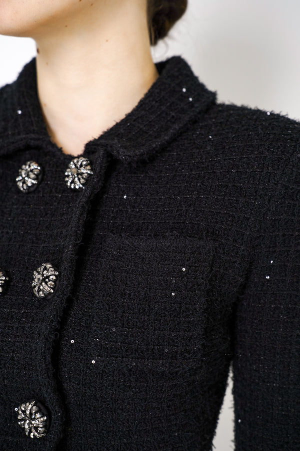 Self-Portrait Black Textured Knit Peplum Jacket Vancouver. Shop Online or in Store.