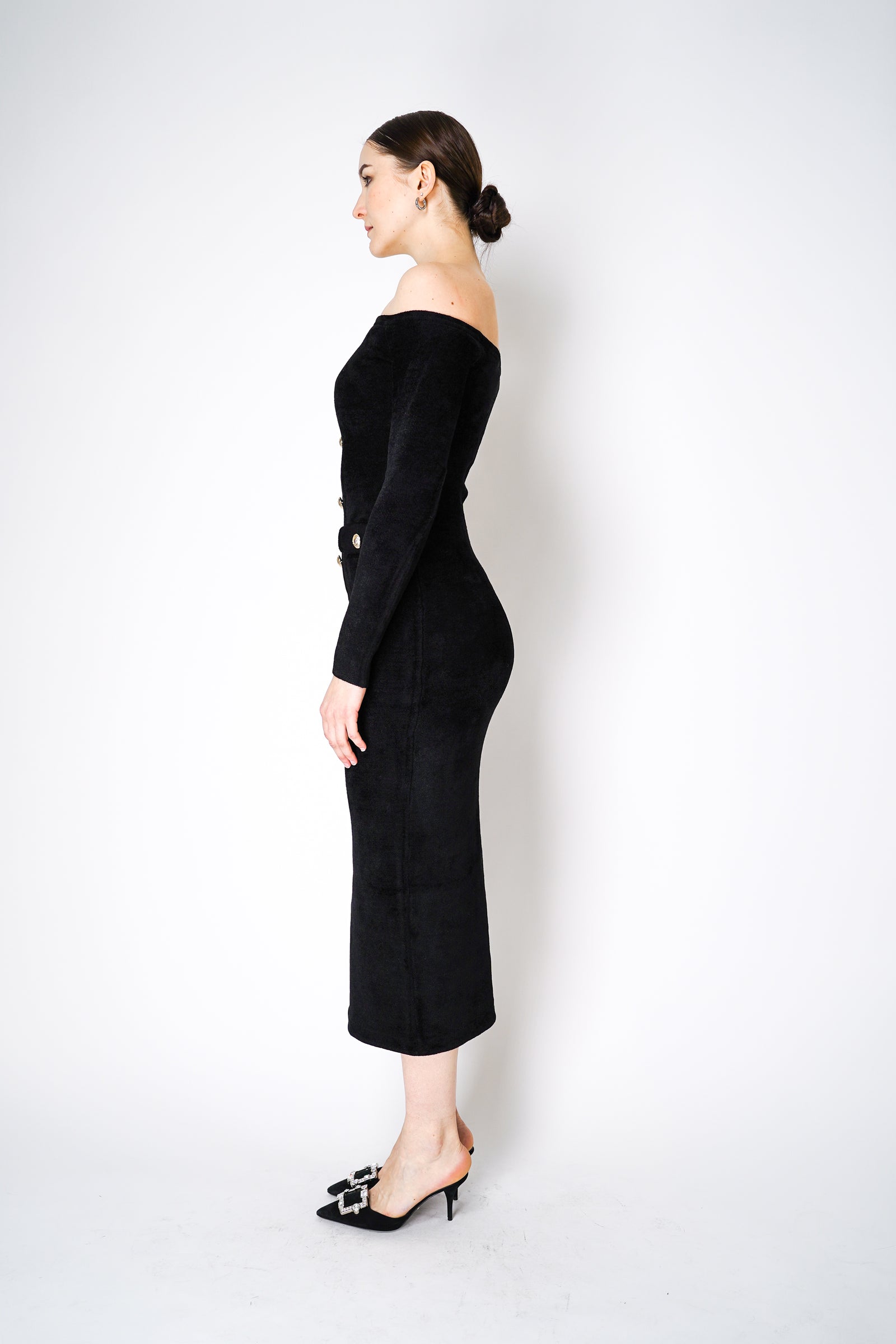 Self-Portrait Chenille Knit Midi Dress in Black – Ashia Mode