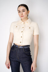 Self-Portrait Faux Shearling Fluffy Knit Top in Cream Vancouver. Shop Online or in Store.
