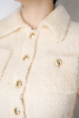 Self-Portrait Faux Shearling Fluffy Knit Top in Cream Vancouver. Shop Online or in Store.