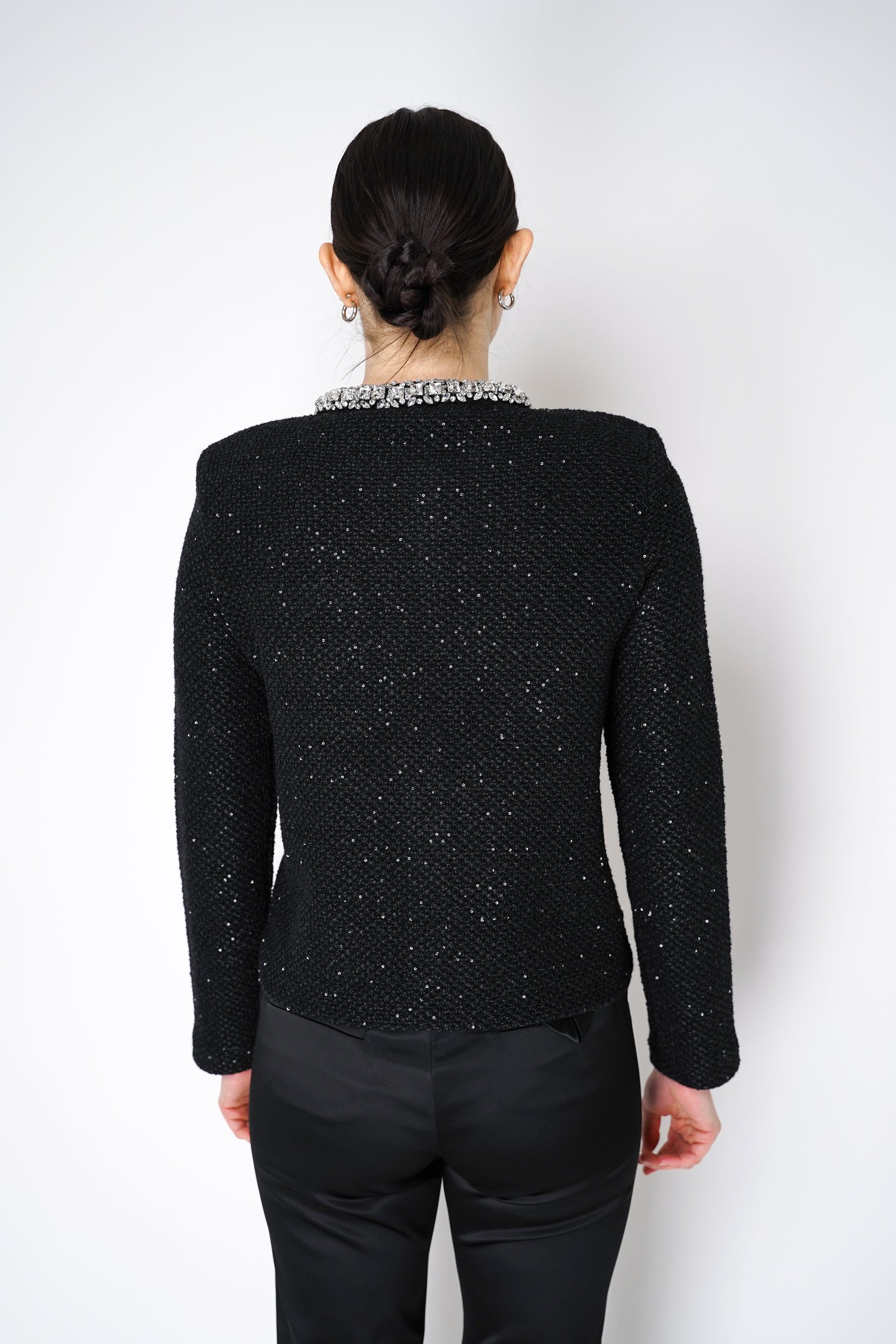 As, エス MOCK NECK KNIT CARDIGAN ブラック Self-Portrait Sequin Knit Cardigan with Embellished Neckline