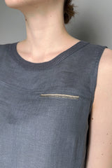 Tonet Linen Top with Stretchy Back in Steel Blue-Grey