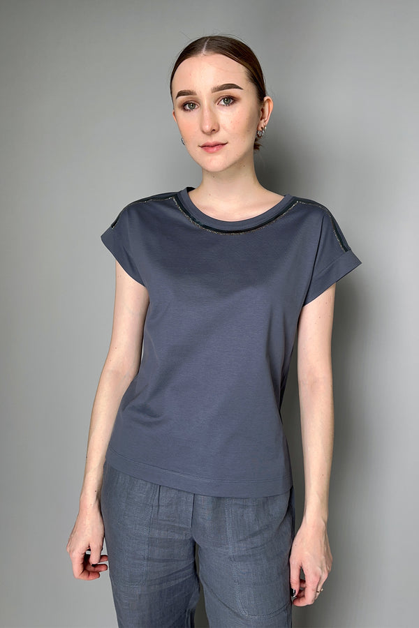 Tonet T-Shirt with Beaded Neckline in Grey