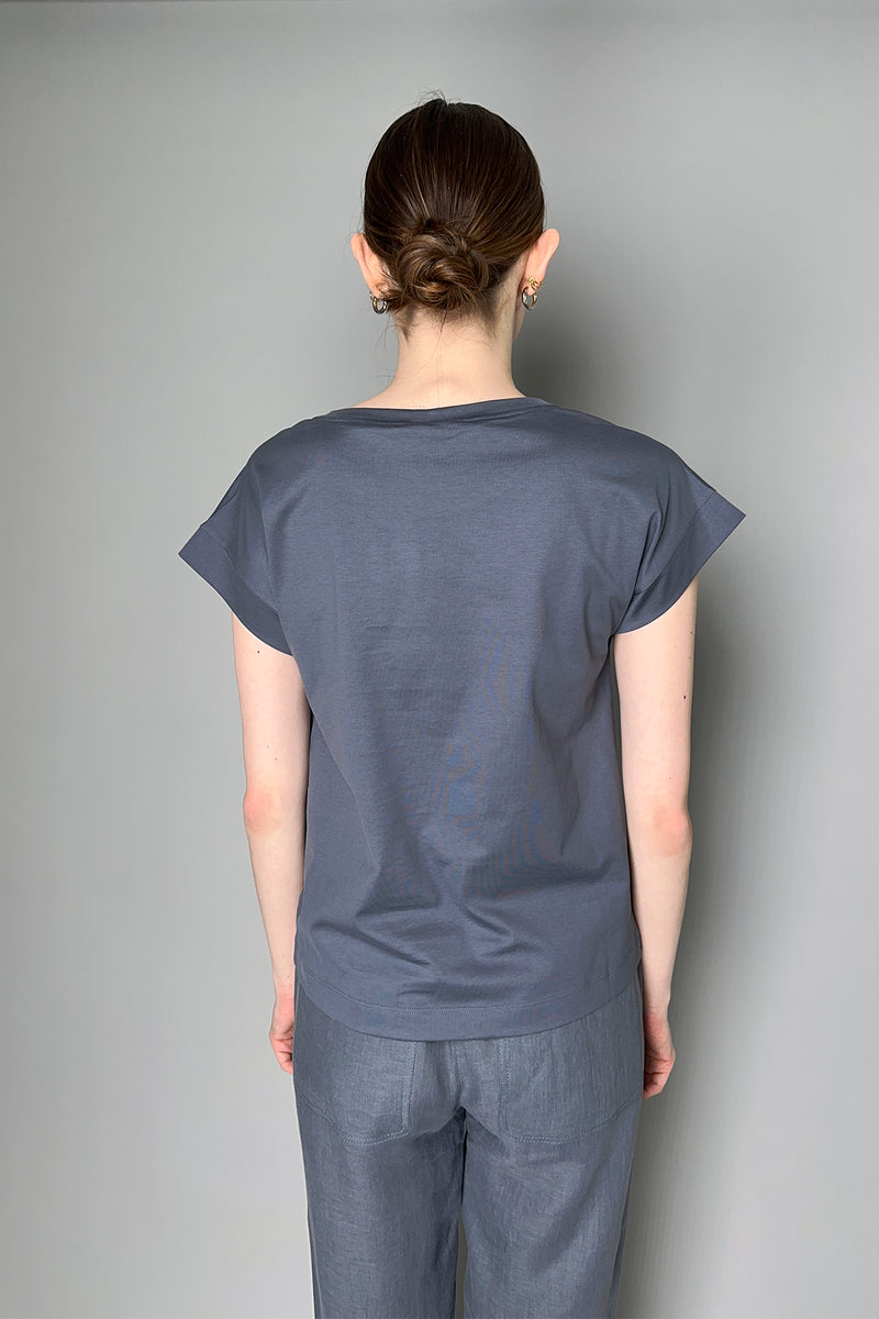 Tonet T-Shirt with Beaded Neckline in Grey