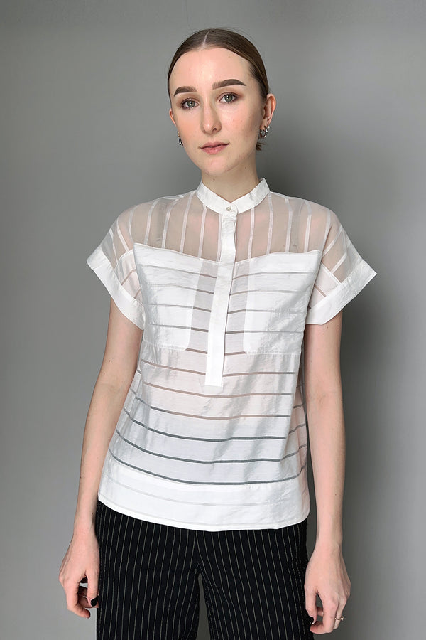 Tonet Sheer Striped Organza T-Shirt in White