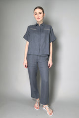 Tonet Short Sleeve Linen Button-Up Shirt in Steel Blue-Grey