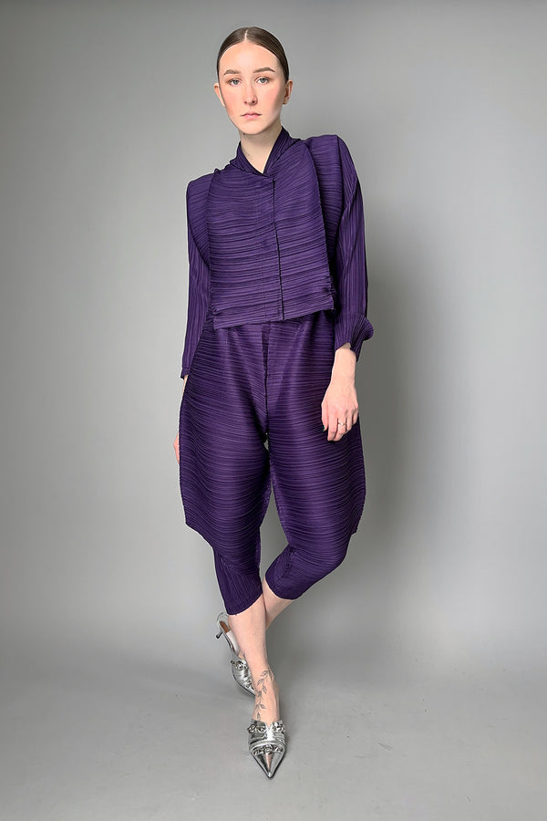 Pleats Please Issey Miyake Thicker Bounce Wide Short Pants in Dark Purple- Ashia Mode- Vancouver, BC