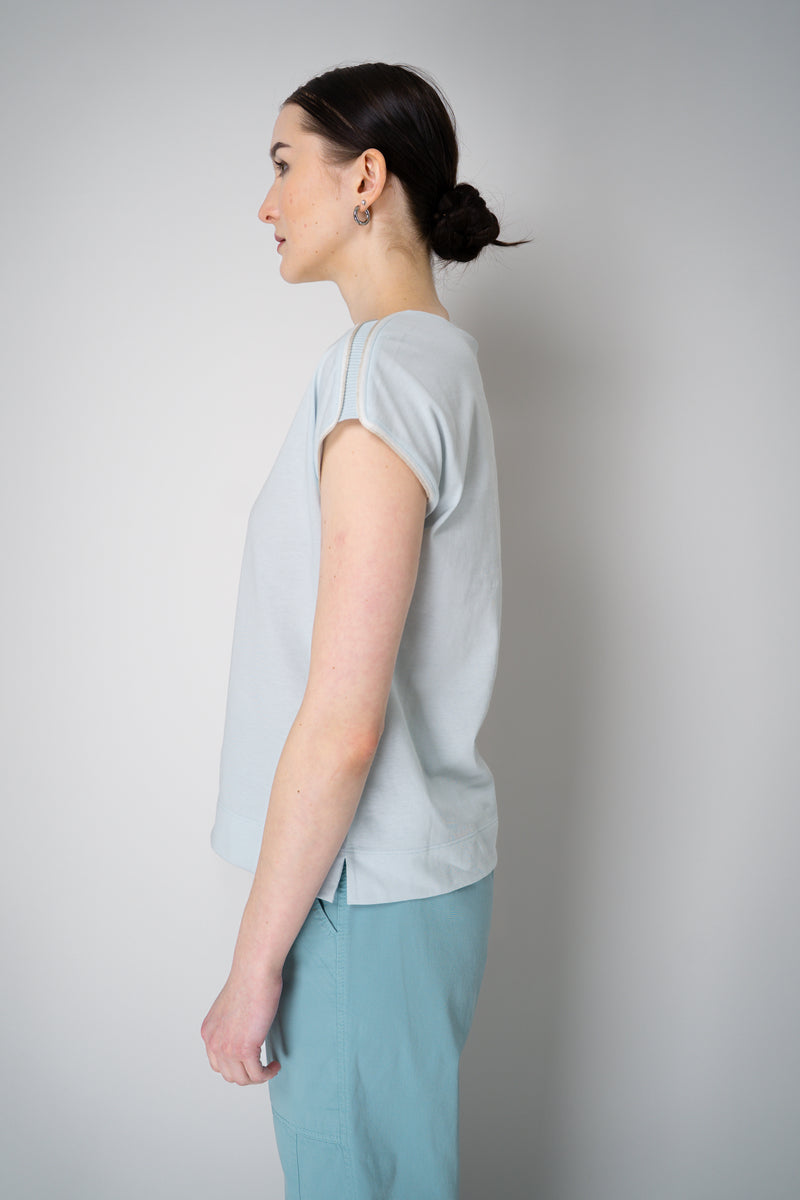 Tonet Cotton Short Sleeve T-Shirt with Lurex Contouring in Light Blue Vancouver. Shop Online or in Store.