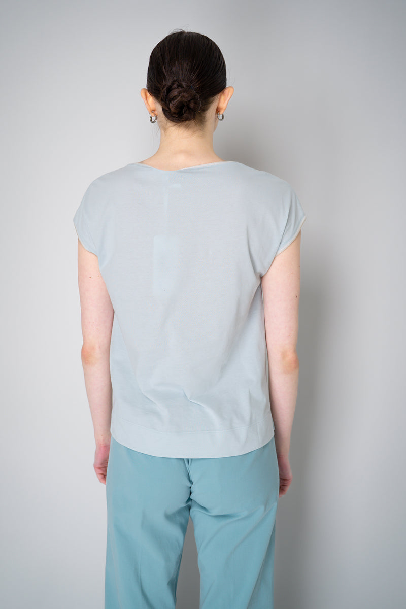 Tonet Cotton Short Sleeve T-Shirt with Lurex Contouring in Light Blue Vancouver. Shop Online or in Store.