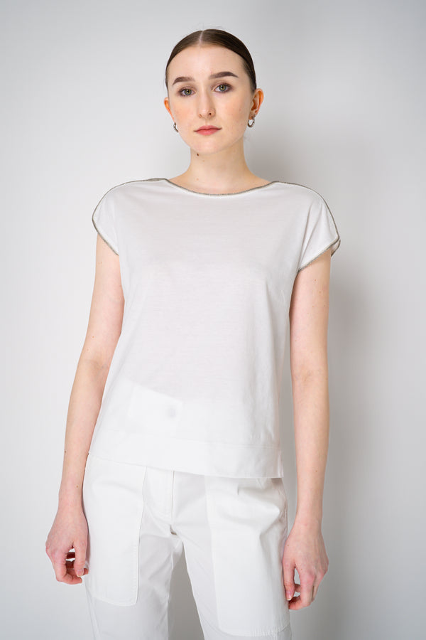Tonet Cotton Short Sleeve T-Shirt with Lurex Contouring in White Vancouver. Shop Online or in Store.