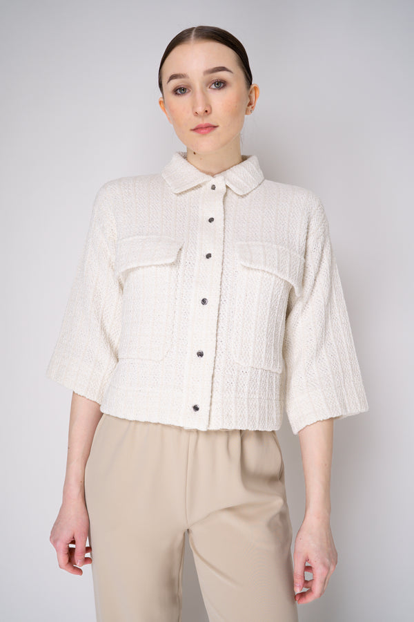 Tonet Stretch Knit Tweed Cropped Jacket in White Vancouver. Shop Online or in Store.