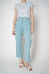 Tonet Tapered Leg Jean Style Cotton Trousers in Turquoise Vancouver. Shop Online or in Store.