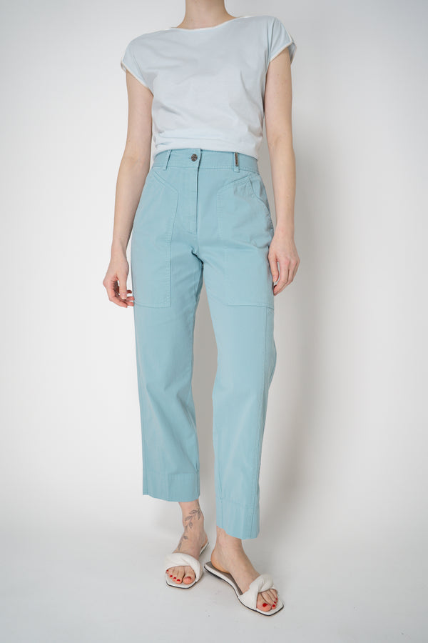 Tonet Tapered Leg Jean Style Cotton Trousers in Turquoise Vancouver. Shop Online or in Store.