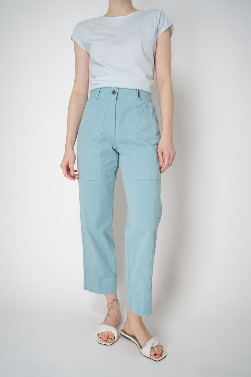 Tonet Tapered Leg Jean Style Cotton Trousers in Turquoise Vancouver. Shop Online or in Store.