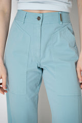 Tonet Tapered Leg Jean Style Cotton Trousers in Turquoise Vancouver. Shop Online or in Store.