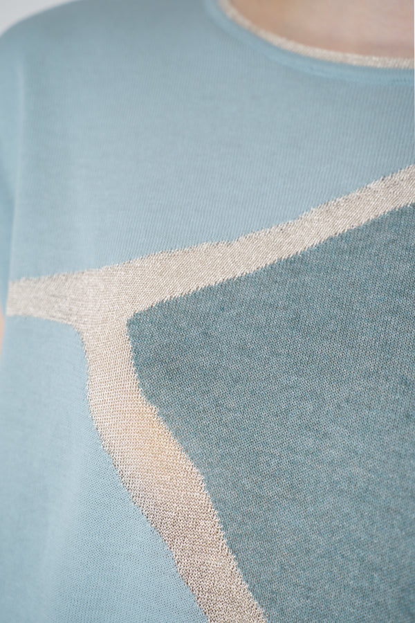 Tonet Viscose Blend Knitted Top with Abstract Lurex Print in Mint Green Vancouver. Shop Online or in Store.