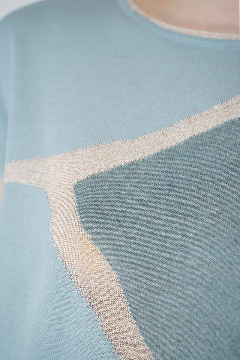 Tonet Viscose Blend Knitted Top with Abstract Lurex Print in Mint Green Vancouver. Shop Online or in Store.