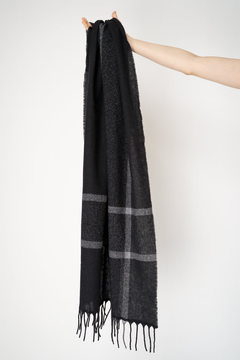 Tonet Wool Cashmere Clour Block Lurex Knit Scarf in Black Vancouver. Shop Online or in Store.