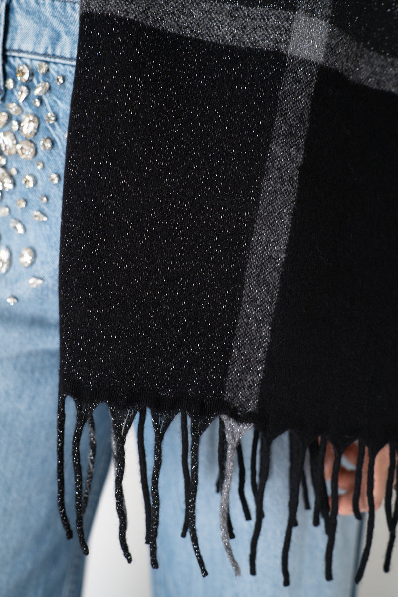 Tonet Wool Cashmere Clour Block Lurex Knit Scarf in Black Vancouver. Shop Online or in Store.
