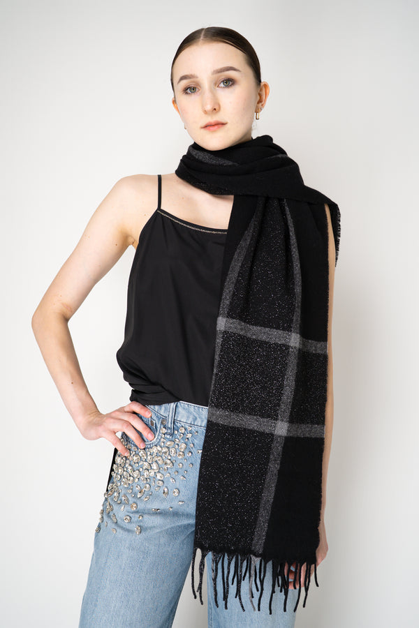 Tonet Wool Cashmere Clour Block Lurex Knit Scarf in Black Vancouver. Shop Online or in Store.