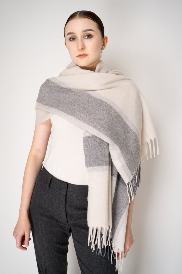 Tonet Wool Cashmere Clour Block Lurex Knit Scarf in Cream and Grey Vancouver. Shop Online or in Store.