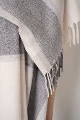 Tonet Wool Cashmere Clour Block Lurex Knit Scarf in Cream and Grey Vancouver. Shop Online or in Store.