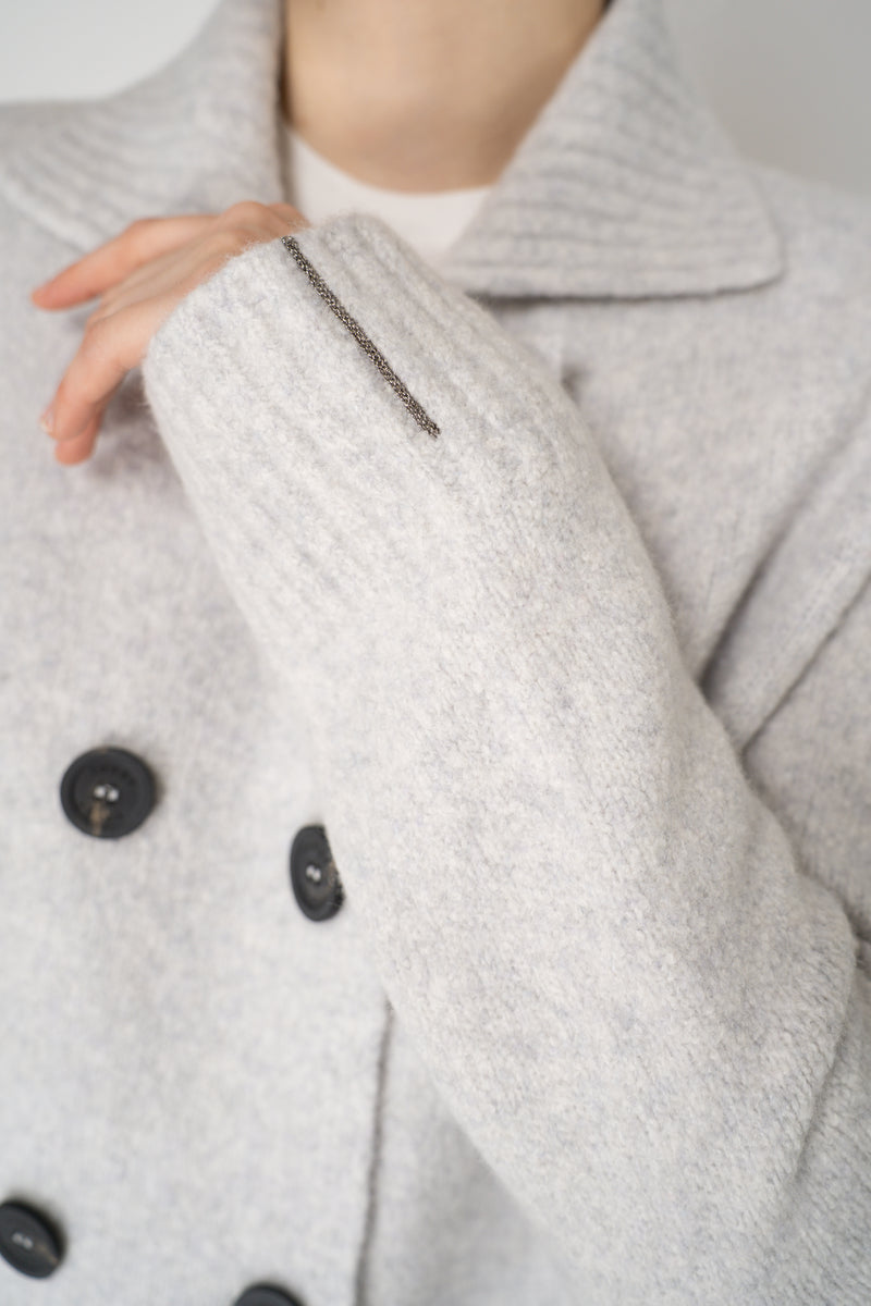 Tonet Wool Cashmere Double Breasted Knit Coat in Light Grey Vancouver. Shop Online or in Store.