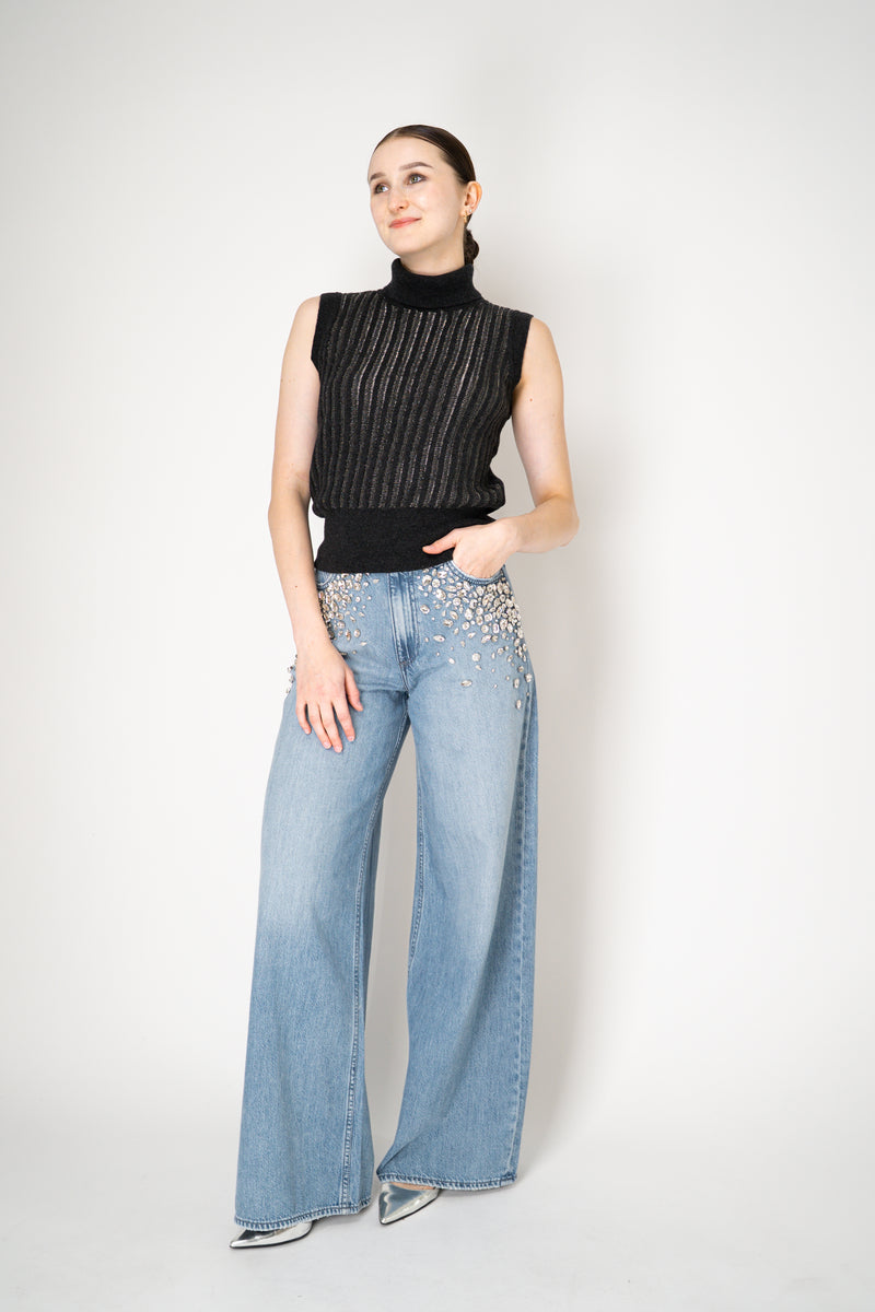 Tonet Wool Viscose High Neck Knit Ribbed Lurex Sleeveless Top in Dark Grey Vancouver. Shop Online or in Store.