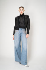 Tonet Wool Viscose Knit Ribbed Lurex V-Neck Cardigan in Dark Grey Vancouver. Shop Online or in Store.