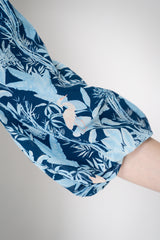 Verandah Cotton Voile Cropped Balloon Sleeve Top in Blue Foliage Print Vancouver. Shop Online or in Store.