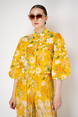 Verandah Cotton Voile Cropped Balloon Sleeve Top in Yellow Tropical Print Vancouver. Shop Online or in Store.