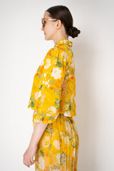Verandah Cotton Voile Cropped Balloon Sleeve Top in Yellow Tropical Print Vancouver. Shop Online or in Store.