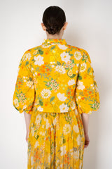 Verandah Cotton Voile Cropped Balloon Sleeve Top in Yellow Tropical Print Vancouver. Shop Online or in Store.