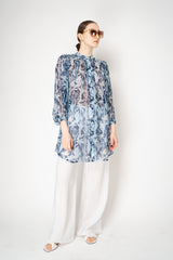 Verandah Cupro Boho Mini Dress in Blue Foliage Print Vancouver. Shop Online or in Store.