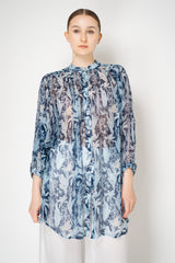 Verandah Cupro Boho Mini Dress in Blue Foliage Print Vancouver. Shop Online or in Store.