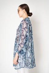 Verandah Cupro Boho Mini Dress in Blue Foliage Print Vancouver. Shop Online or in Store.