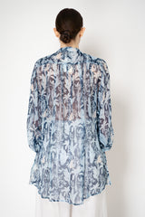 Verandah Cupro Boho Mini Dress in Blue Foliage Print Vancouver. Shop Online or in Store.