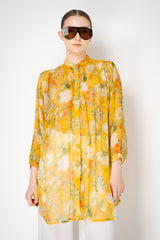 Verandah Cupro Boho Mini Shirt Dress in Yellow Tropical Print Vancouver. Shop Online or in Store.