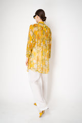 Verandah Cupro Boho Mini Shirt Dress in Yellow Tropical Print Vancouver. Shop Online or in Store.