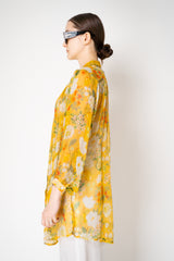 Verandah Cupro Boho Mini Shirt Dress in Yellow Tropical Print Vancouver. Shop Online or in Store.
