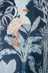 Verandah Duster Jacket with Sequin Fauna Embellishments in Blue Foliage Print Vancouver. Shop Online or in Store.