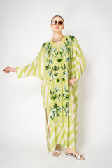 Verandah Hand Embellished Batwing Kaftan in Green Magnolia Print Vancouver. Shop Online or in Store.