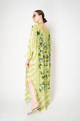 Verandah Hand Embellished Batwing Kaftan in Green Magnolia Print Vancouver. Shop Online or in Store.