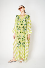 Verandah Hand Embellished Batwing Kaftan in Green Magnolia Print Vancouver. Shop Online or in Store.