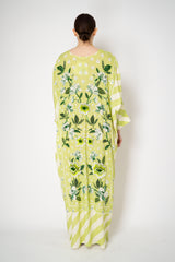 Verandah Hand Embellished Batwing Kaftan in Green Magnolia Print Vancouver. Shop Online or in Store.