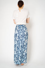 Verandah Satin Hand Draped Floral Skirt in Blue Foliage Print Vancouver. Shop Online or in Store.