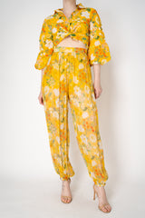 Verandah Sheer Cupro Jogger Pants in Yellow Tropical Print Vancouver. Shop Online or in Store.
